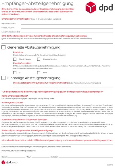 DPD Abstellgenehmigung